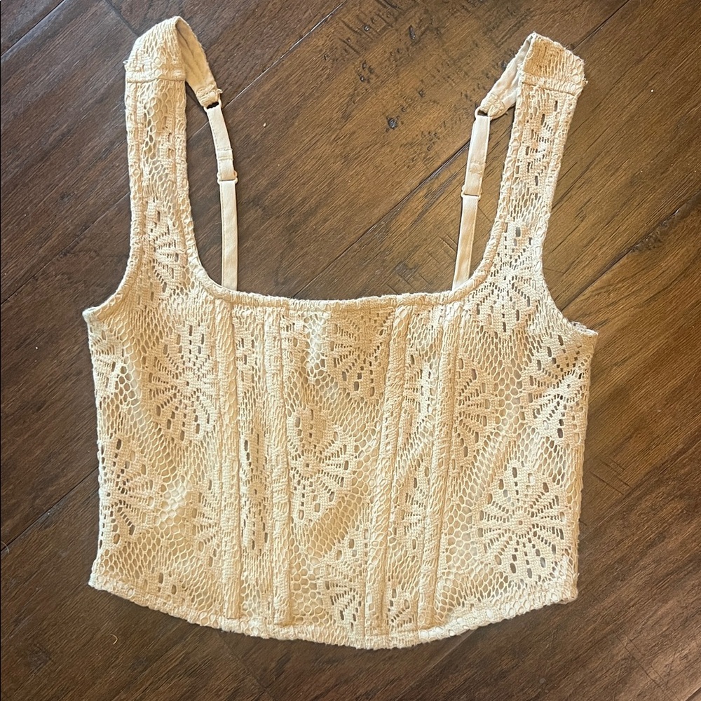 American Eagle Cottage Core Festival Clean-Girl Lace Corset Crop Top Small EUC